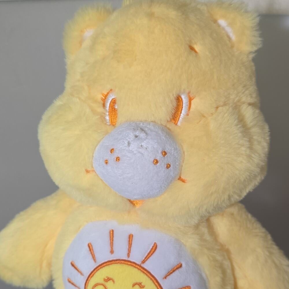 Care Bears Funshine Bear Yellow Plush Bear Sun Belly Badge Orange Eyes k1